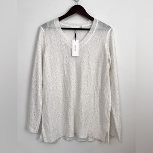Calvin Klein Woman's V-Neck White Sequin Long Sleeve Lightweight Sweater Size M